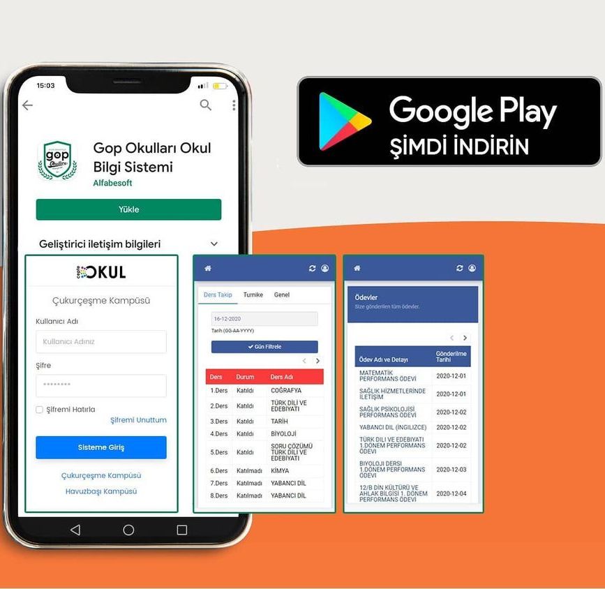 Gop Okulları Okul Bilgi Sistemi Android Uygulaması Yayında
